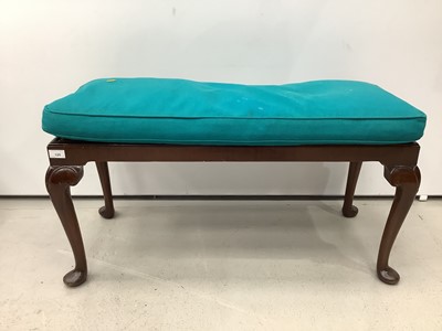 Lot 125 - Mahogany duet stool with cane seat and loose cushion on cabriole legs, 97cm wide, 42cm deep, 51cm high including cushion