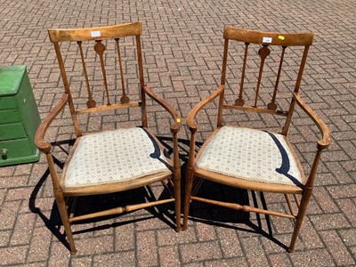 Lot 128 - Two reproduction nest of tables, arts & crafts elbow chair and a painted chest of four drawers