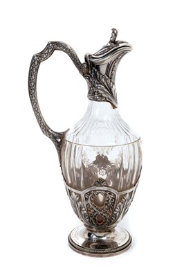 Lot 17 - Fine quality French silver mounted and cut glass claret jug with engraved presentation inscription to the foot ' Presented by Vice Admiral H.S.H. Prince Louis of Battenburg won by Captain R. Keyes...