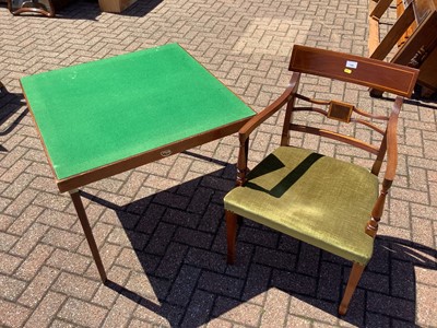Lot 154 - Two good quality inlaid mahogany carvers and two standard chairs and a folding card table (5)