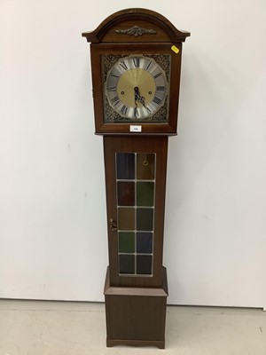 Lot 159 - Reproduction mahogany grandmother clock with leaded glazed door, 149cm high