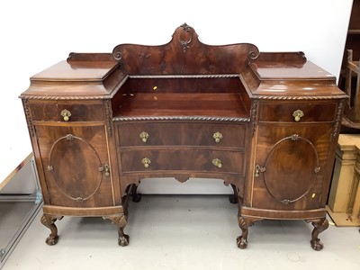 Lot 162 - 19th century mahogany twin pedestal sunk centre sideboard with three drawers and two cupboards below on carved cabriole legs and claw and ball feet