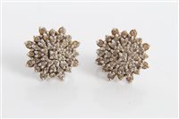 Lot 3216 - Pair white gold (9ct) diamond cluster earrings