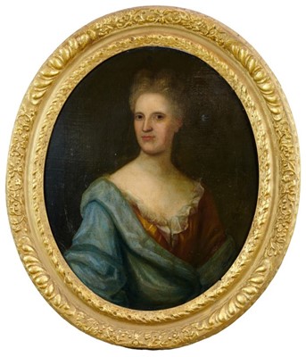 Lot 1145 - English School, 18th century, oval oil on canvas - portrait of a lady, named verso as Anne of Chesterfield, 75cm x 63cm, in gilt frame p