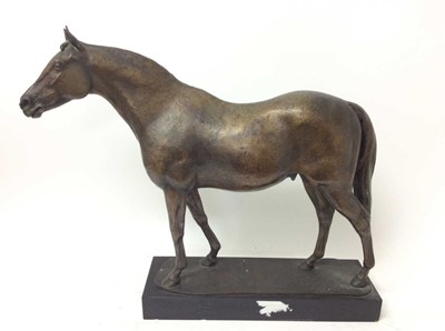 Lot 922 - Bernard Winskill (d. 1980) very large bronze study of the stallion 'Owen Tudor', 59cm long, raised on black marble plinth, together with with a certificate from the artist confirming purchase in 19...