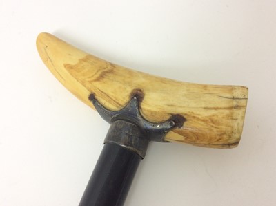 Lot 964 - 19th century walking cane with ebonised shaft, white metal mount and Marine ivory handle.