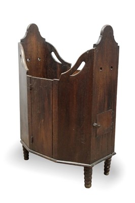 Lot 1432 - Highly unusual 19th century child's oak box pew of boat shaped form with underseat heating compartments