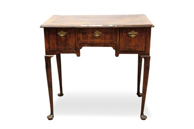 Lot 1435 - Early 18th century walnut crossbanded and feather banded lowboy, the moulded top with re-entrant angles, three drawers to the frieze, on hipped slender cabriole legs, 78cm wide x 52cm deep x 74cm h...