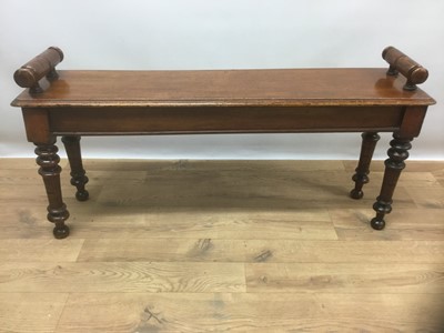 Lot 1436 - Victorian mahogany window seat with turned ends, on ring turned legs, 96cm long