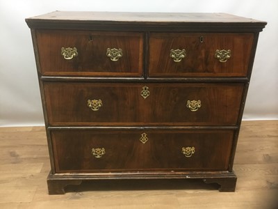 Lot 1439 - Early 18th century walnut crossbanded chest of two short and two long graduated drawers, on bracket feet, 89cm wide x 47cm deep x 81cm high