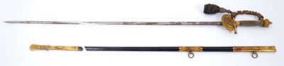 Lot 73 - The Rt Hon. Earl of Listowel K.P., J.P., Fine Victorian court sword with ormolu crown pommel and Royal cipher, original dress knot and etched blade in scabbard