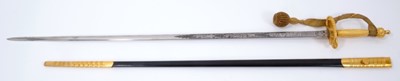 Lot 74 - The Rt Hon .Earl of Listowel K.P., J.P., Fine Victorian court sword by Firmin retaining all original gilding and dress knot , etched blade retaining most original polish in scabbard