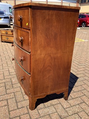 Lot 148 - 19th century inlaid mahogany bowfront chest of four long graduated drawers on splayed bracket feet, 100cm wide x 55cm deep x 108cm high
