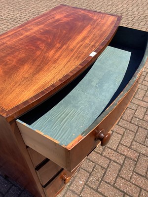 Lot 148 - 19th century inlaid mahogany bowfront chest of four long graduated drawers on splayed bracket feet, 100cm wide x 55cm deep x 108cm high
