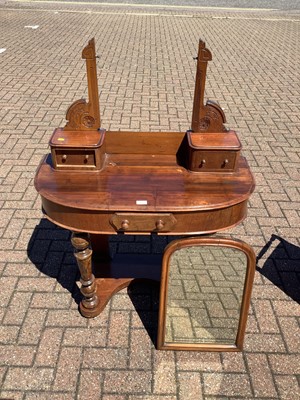 Lot 150 - Victorian mahogany dressing chest with raised bevelled mirror back and drawers below, 90cm wide and an Edwardian piano stool (2)