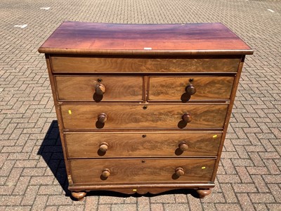 Lot 172 - Victorian mahogany chest with frieze drawer and a further two short and three long drawers below on turned feet, 112cm wide x 58cm deep x 127cm high
