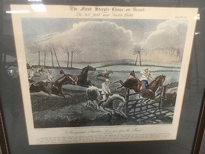 Lot 148 - Set of four prints of local interest - Henry Alken - The first steeplechase on record together with an Ipswich shipbuilding print and a prospect print of Ipswich after Buck