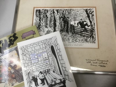 Lot 147 - Signed and dedicated Giles print together with a Giles illustrated menu