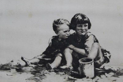 Lot 33 - Sidney Tushingham (1884-1968) signed etching - two children, 26cm x 30cm, in glazed frame p