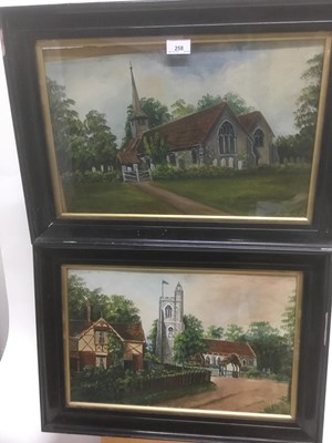 Lot 258 - William Gutteridge, pair of oils on board - South Weald Church and St Mary's Church