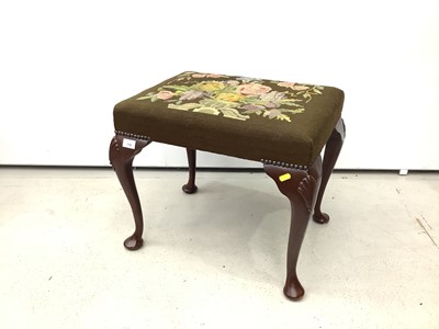 Lot 178 - Good quality mahogany stool with floral tapestry seat on cabriole legs with shell knees, 52cm wide x 40cm deep x 45cm high