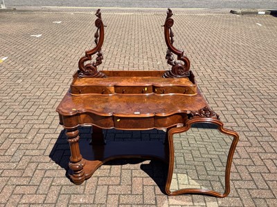 Lot 146 - Victorian figured walnut dressing table, with markers label to drawer