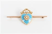 Lot 3219 - Edwardian seed pearl and enamel heart-shaped...