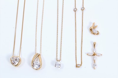 Lot 190 - Group of 14ct gold synthetic white stone pendants on chains
