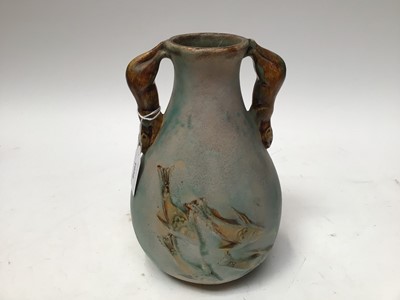 Lot 1058 - Two Bourne Denby Danesby vases, one decorated with fish, 24cm high, the other decorated with birds, 21.5cm high