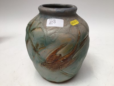 Lot 1058 - Two Bourne Denby Danesby vases, one decorated with fish, 24cm high, the other decorated with birds, 21.5cm high