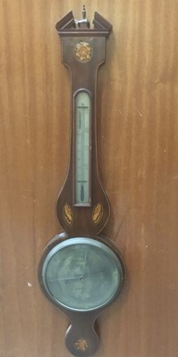 Lot 305 - 19th century mahogany and inlaid wheel barometer by G Trombella, Norwich
