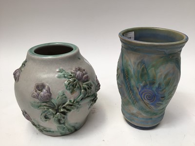 Lot 1062 - Two 1930s Denby Danesby Ware vases with floral decoration, 21cm and 18.5cm