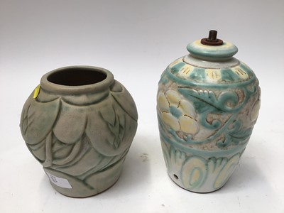 Lot 63 - 1930s Denby Danesby Ware lamp base with floral decoration, 20cm high and a Danesby Ware vase, 16cm high (2)