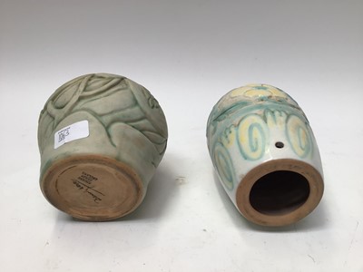 Lot 63 - 1930s Denby Danesby Ware lamp base with floral decoration, 20cm high and a Danesby Ware vase, 16cm high (2)