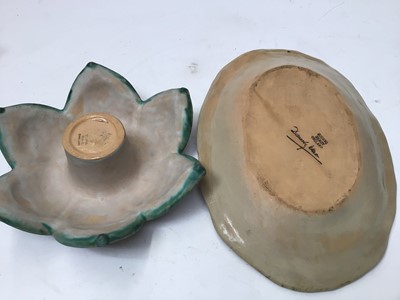 Lot 1065 - Three 1930s Denby Danesby Ware items including bird in bird bath, three geese and a posy vase