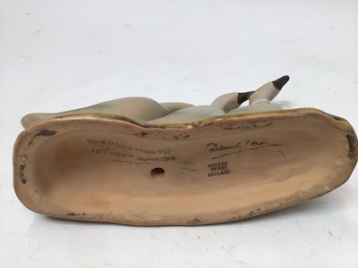 Lot 1065 - Three 1930s Denby Danesby Ware items including bird in bird bath, three geese and a posy vase