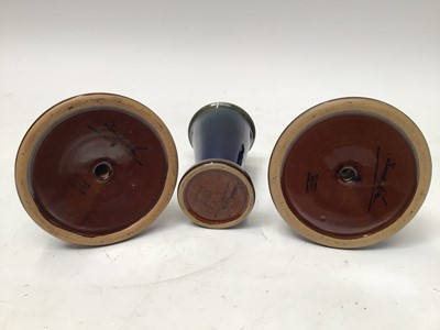Lot 1066 - Collection of blue glazed Bourne Denby items including pair of candlesticks, 17cm high, jugs, vases etc 6 pies