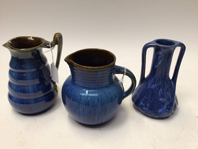 Lot 1066 - Collection of blue glazed Bourne Denby items including pair of candlesticks, 17cm high, jugs, vases etc 6 pies