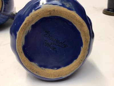 Lot 1066 - Collection of blue glazed Bourne Denby items including pair of candlesticks, 17cm high, jugs, vases etc 6 pies