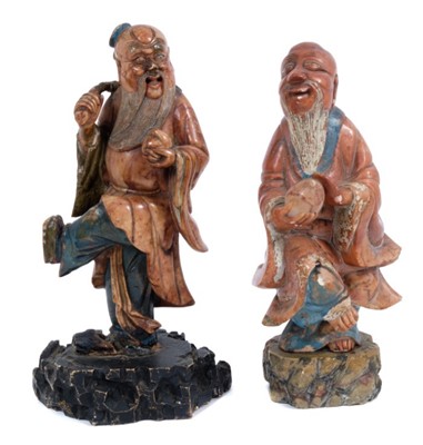 Lot 916 - Pair of 18th century Chinese soapstone and polychrome figures