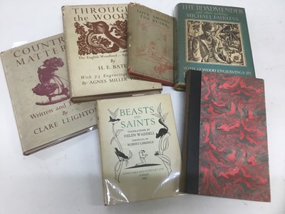 Lot 1513 - Country matters written and engraved by Clare Leighton, 1937 first edition, together with H. E. Bates - Through the woods, with engravings by Agnes Miller Parker, The Devil in Scotland, illustrated...