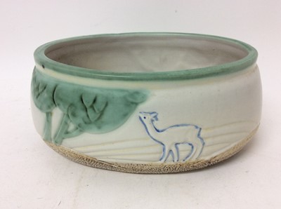 Lot 1071 - 1930s Denby Danesby Ware oval bowl, Danesby jug and three other pottery items (5)