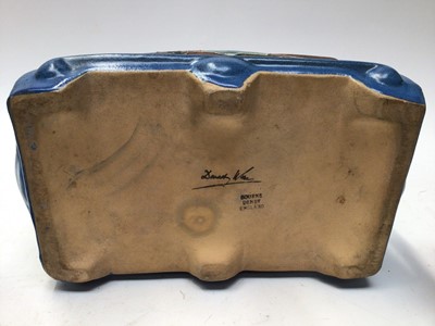 Lot 1092 - 1930s Denby Danesby Ware two handled planter decorated with windmills, 29cm wide, 11.5cm high, another similar and a vase, 18cm high (3)