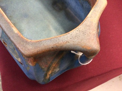Lot 1092 - 1930s Denby Danesby Ware two handled planter decorated with windmills, 29cm wide, 11.5cm high, another similar and a vase, 18cm high (3)