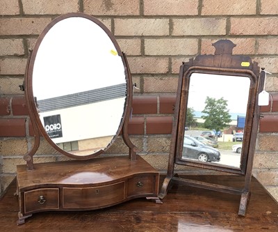 Lot 912 - George III mahogany toilet mirror, the plateau base with three drawers, together with another mirror