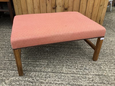 Lot 922 - Rectangular pink upholstered stool on shaped legs joined by stretchers