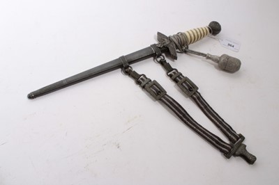 Lot 964 - Nazi 1937 Pattern Luftwaffe Officers' Dress Dagger with polished steel blade by WMW Waffen, Luftwaffe Eagle crossguard, wire bound cream celluloid grip, in scabbard, with silver bullion thread dres...