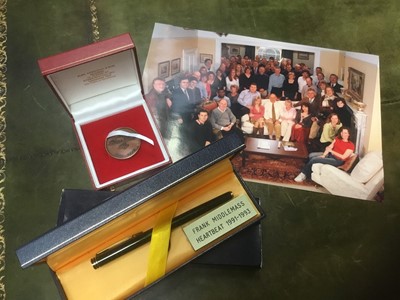 Lot 25 - Waterman's pen gifted to cast of Heartbeat, and medallion gifted to cast of Of time goes by, photograph of cast of latter