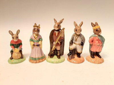 Lot 1147 - Fourteen Royal Doulton Bunnykins figures The Robin Hood Collection - Robin Hood x 2, Friar Tuck x 2, Little John x 2, Maid Marion x2, Will Scarlett x 2, Sheriff of Nottingham, Prince John x 2 and K...
