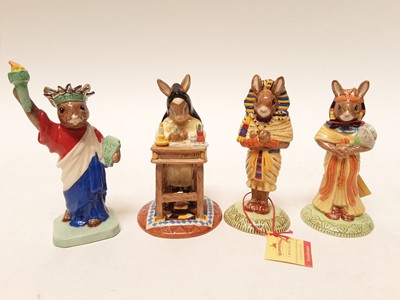 Lot 1154 - Sixteen Royal Doulton Bunnykins figures - Gladiator, Centurion, Emperor, Tutankhamun, Ankhesenamun, Statue of Liberty, Hornpiper x 2, Kiln Placer, Sister Mary Barbara, Mould Maker, Saggar Maker, Gi...